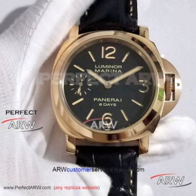 Replica  Panerai Luminor Marina 8 Days ORO ROSSO 44MM Watches - PAM00511 Rose Gold Case Black dial Black Leather Strap 